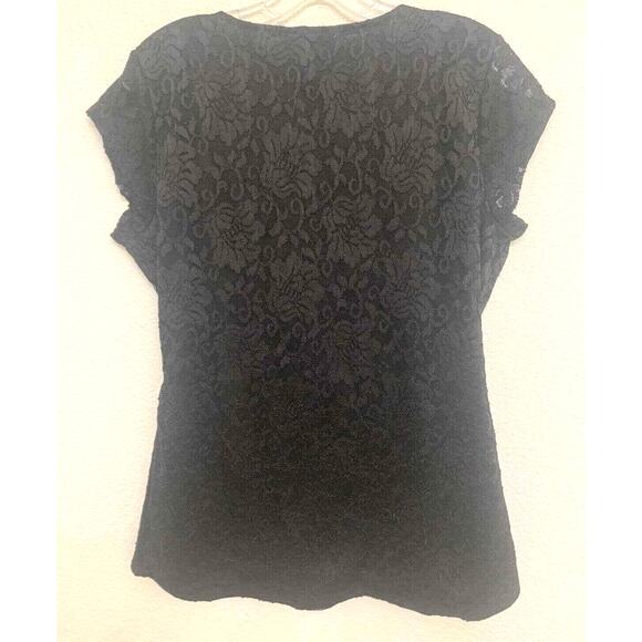 Maurices Black Blouse Long Large Faux Wrap Lace Deep V Neck Sexy Glam Romantic - Picture 2 of 5